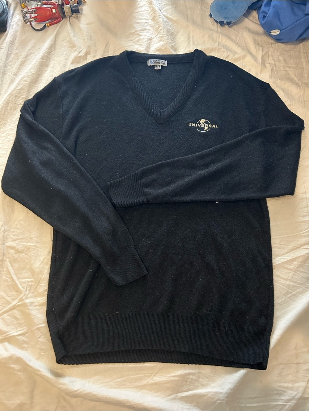 Universal Men's Black V-Neck Pullover with Embroidered Logo